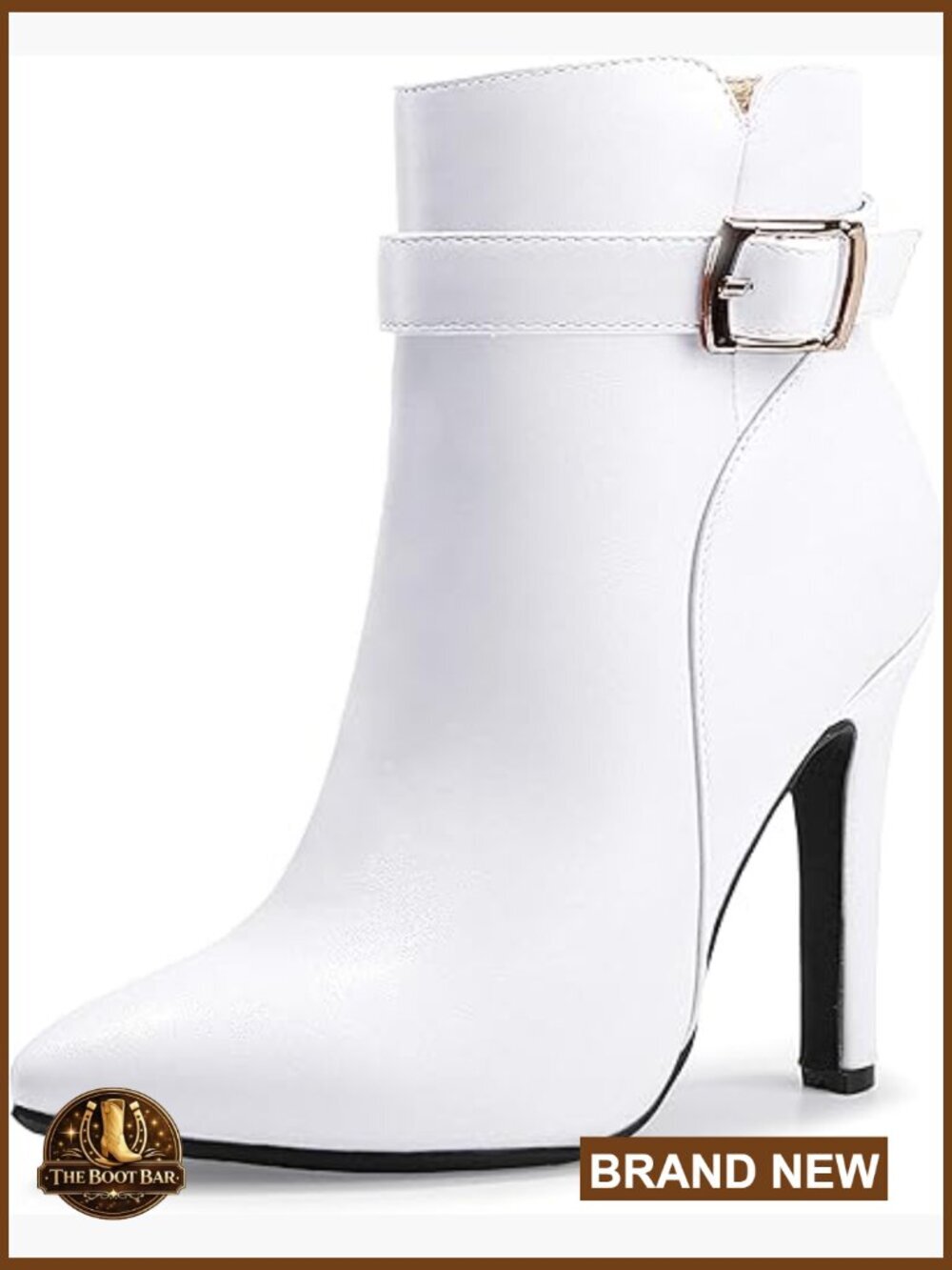 Pointed Toe Stiletto High Heels Ankle Booties with Metal Buckle Side Zipper